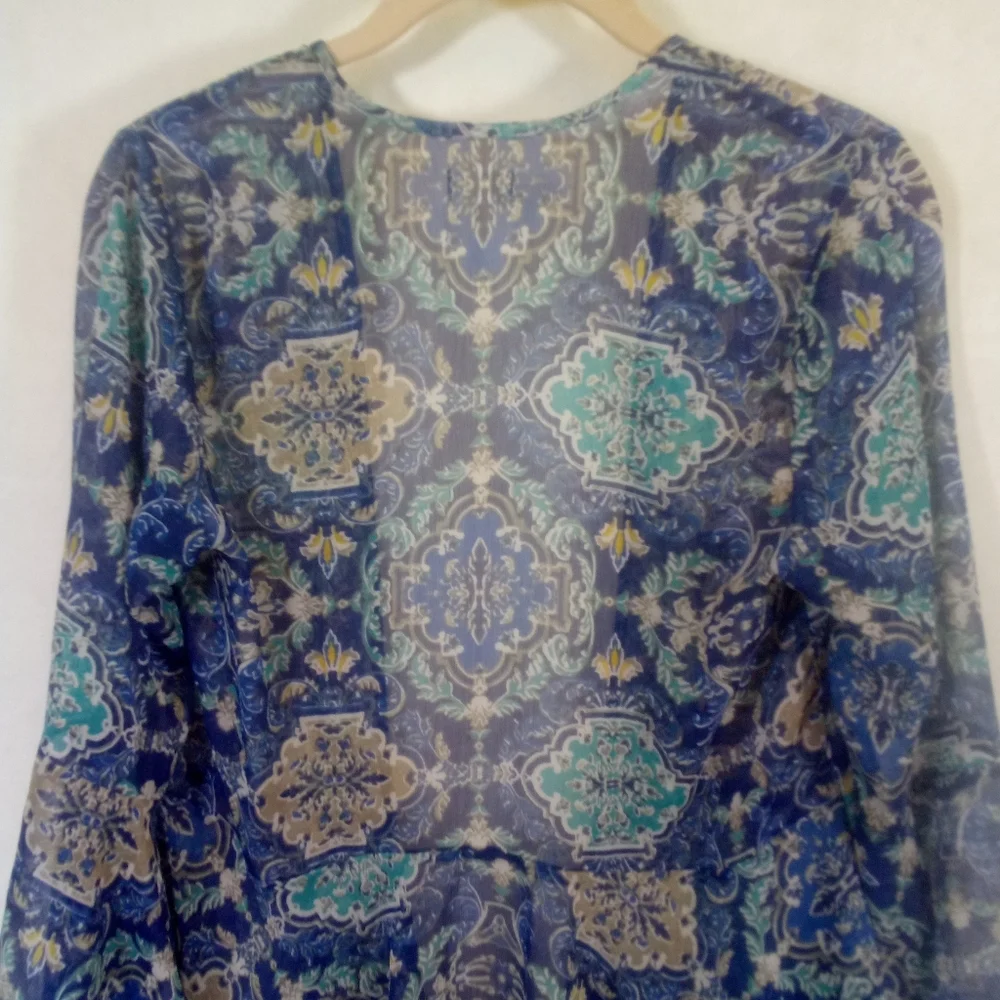 Hollister Bohemian Blue L/S Sheer Asymmetrical Open Top Shirt Small Boho - Picture 5 of 7